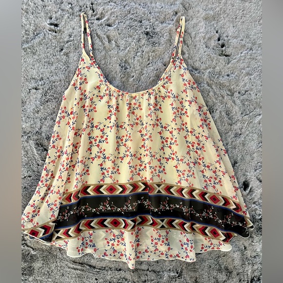 Express Light Bohemian Cream & Floral Print Tank Top sheer overlay small EUC - Picture 5 of 13
